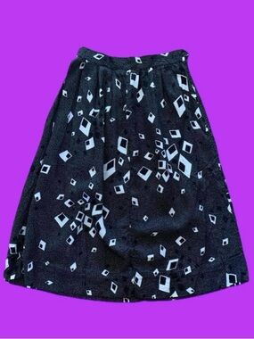 Translucent 80s Vintage Black and white geometric print midi skirt